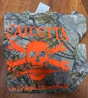 $39 New Calcutta Hunter's Advantage SS Shirt Camo Blaze Orange Logo Sz Lrg