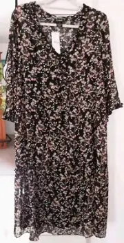 CITY CHIC EVANS LADY LIKE DITSY PRINT RUFFLE DRESS SIZE PLUS 14 Will Fit 16 NWT