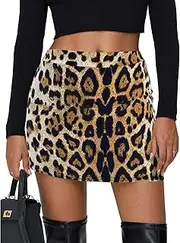 [Yewanka] Women's Leopard Print Mini Skirt Short Skorts Elastic Waistband Sexy Bodycon Pencil Cheetah Club Skirts with Shorts, Big Yellow Leopard 02, X-Large