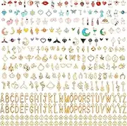 Flasoo 304Pcs Gold Charms for Jewelry Making, Assorted Bracelet Letter Charms for DIY Jewelry Making Necklace Bracelet, Keychains and Crafts