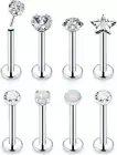 20G 18G 16G Push in Theadless Nose Rings Studs Hypoallergenic Lip Labret Jewelry