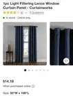 Curtainworks Lenox 1 Piece Light Filtering Curtain Panel 50”x108”L New