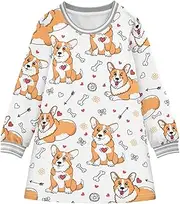 [Joisal] Cute Corgi White Toddler Girl Dresses, Long Sleeve Dress for Girls, Kids Christmas Clothes, Cute Corgi White, 3 Years