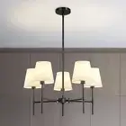 5-Light Black Modern Chandeliers Light Fixtures with White Fabric Shade,