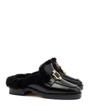 Larroude Women's Bobbie Shearling Trim Slide Loafers