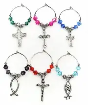 Wine Glass Charms / Markers - Crosses & Fish - Set of 6
