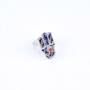 Handmade African Silver Moroccan Berber Enamel Hand of Fatima Ring 8.5 US