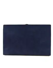 Dolce & Gabbana Blue Suede Gold Frame Clutch Evening Party Purse Women's Bag