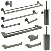 Gun Metal Grey Towel Rail Rack Toilet Paper Holder Robe Hook Stainless Steel Kit
