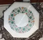 15" Outdoor Marble Coffee Table Top Inlay Precious Stone Occasional Decor H5377A
