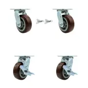 5 Inch Polyurethane Caster Set with Ball Bearings 2 Swivel Lock 2 Brake SCC