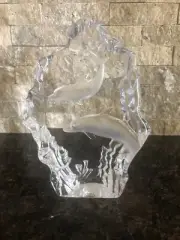 Etched Clear Glass Dolphins Paperweight Statue