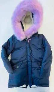 Girl's Jkt: Crewcuts, Parka w/Primaloft, Dk Navy w/Lavender FAUX FUR, Size: 10