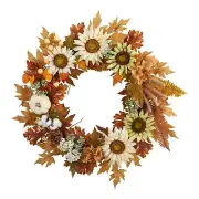 30" Sunflower, White Pumpkin And Berries Fall Wreath