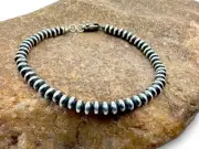 Navajo Sterling Silver Rondelles Saucer Flat Bead Bracelet 5mm 7" 98957