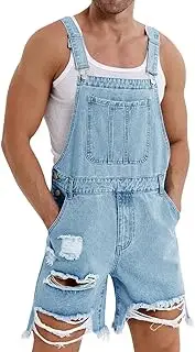 [Runcati] Dungarees Men's Denim Shorts Cotton Summer Bib Overall Jeans Suit