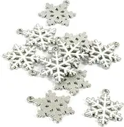 [Bedazzlinbeads] 10 Silver & White Enamel 1 inch Winter Snowflake Jewelry Charms with Top Loop