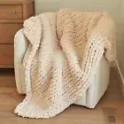 Beige Extra Soft Chunky Knit Blanket Throw 100% Hand Knit with Chenille Yarn S