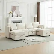 Homfurn 4 Seater Modular Sofa with Storage, Beige