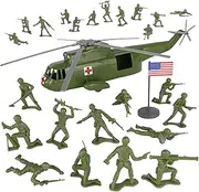 TimMee Plastic Army Men Helicopter Playset - OD Green 26pc Made in USA