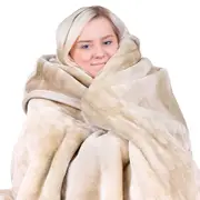 Laura Hill Mink Blanket Double Sided 600GSM Queen Size Soft Plush Bed Faux Throw Rug 220 X 240cm Beige
