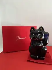Baccarat Maneki Neko Lucky Fortune Cat Figurine Crystal Midnight Blue