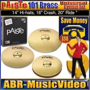 Paiste 101 Brass Cymbal Set/ 14" Hi- hats/16" Crash & 20" Ride Cymbal