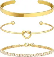 [AOZEL] Bangle Cuff Bracelet Set for Women 14K Gold Plated/925 Sterling Silver Plated Bracelet Stack Adjustable Tennis/Beaded/Paperclip/Cuban Link Chain Bracelets Jewelry Accessories for Women Girls