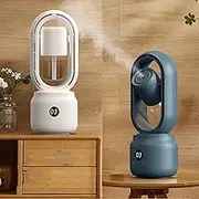 3in1 Quiet Oscillating Bladeless Fan,Tower Fan with Water Tank,Personal Quiet Table Fan with Small Night Light,4000mAh Battery Operated,Summer Gifts (Color : Blue)