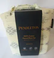Pendleton Birch Tree Double Brushed Flannel QUEEN Sheet Set Aztec Grey & Ivory
