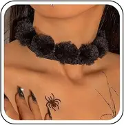 [Xduargs] Punk Velvet Rope Collar Handmade Plush Collar Black Fluffy Collar Gothic Velvet Halloween Party Costume Collar Chain, Zinc, No Gemstone