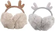 [BESTYASH] 2pcs Furry Earmuff Winter Outdoor Ear Cover Cay Christmas Ear Cover Costume Fluffy Christmas Socks Rabbit Cold Ear Covers Antlers Decor Earmuff Warm Winter Ear Cover Plush