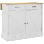 HOMCOM White Leaf Wood 23.5 in. Kitchen Island with Drawers