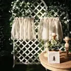 Vintage Linen Tassels Window Sheer Cream Beige Tier Short Curtains Home Textile