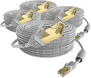 Cat 8 Ethernet Cable 100 FT,High Speed Duty Poe Camera Long Ethernet Cable Copper 26AWG S/FTP PIMF Cat8 LAN Network Cable 40Gbps Gold Plated RJ45 outdoor Heavy Weatherproof Grey 4PCS（1&2PCS available)