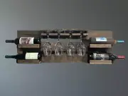 Wall Mount 4 Bottle Wine Rack - Amish Made Wine Storage with 4 Glass Hanger