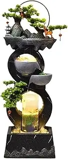 Fountain Water Ornaments, Self-circulating Water Modern New Chinese Home Office Fish Tank, Outdoor Floor Landscape Ornaments for Gardens(Black,L)