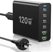 USB C Charging Station, 6 Port Charger【4 USBC + 2 USBA】 Total 120W Block Hub, Fast Charge PD20W Type C, Multiple Plug Power Adapter Compatible with iPhone 11/12/13/14/15/16/Galaxy S21/S22/S23/Tablet