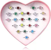 PinkSheep Jewel Rings for Kids 24pc Adjustable No duplication Girl Pretend Play and Dress Up Rings, Acrylic,Plastic,Resin, No Gemstone