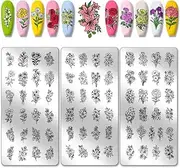 PH PandaHall 3pcs Flower Nail Stamp Plates Small Bouquet Nail Art Stencils Nail Picture Plates Stainless Steel Flower Nail Stamp Plate Set for Women DIY Print Nail Salon Design 12 x 6 cm