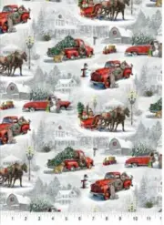FARM BARN ON WHITE RED TRUCK HORSE CHRISTMAS HOLIDAY KITCHEN 42X14 TABLE RUNNER