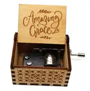 Wooden Music Boxes, Amazing Grace Music Box, Laser Engraved Hand Crank Music