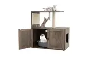 Costway 88cm Cat Tree Litter Box Enclosure Tall Wooden Cat Tower w/Sisal Scratching Post & Mat Condo House