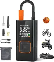 Mini Tire Inflator with LED Lights & Pressure Gauge - Fast Inflation at 25 L/Min
