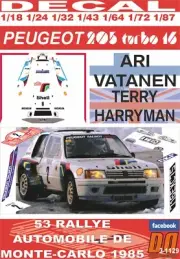 DECAL PEUGEOT 205 TURBO 16 A.VATANEN R.MONTECARLO 1985 WINNER (09)