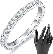 [MINDDHA] 14K Gold/White Gold Plated Rings- Cubic Zirconia Simulated Diamond Stackable Ring Eternity Bands for Women/Silver Ring, Gold Ring for Women- 1.5mm, 2mm Band Size 4-12