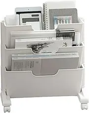 3 Tier Movable Bookshelf, Space Saving Under Desk Rolling Book Storage Cart with Roller, Multifunctional Magazine Bookshelves for Home, Classroom (White)