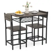 Costway 3PCS Rectangular Kitchen Dining Table Chair Set w/Metal Frame Grey