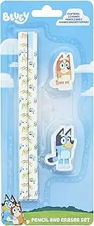 Bluey Pencil & Eraser Set | 2x Drawing Pencils & 2x Eraser Set | Bluey Stationery Set | Bluey Stationery Set | Pencil Set | Bluey Toys