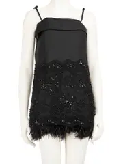 Black Wool Sequin Detail Mini Dress